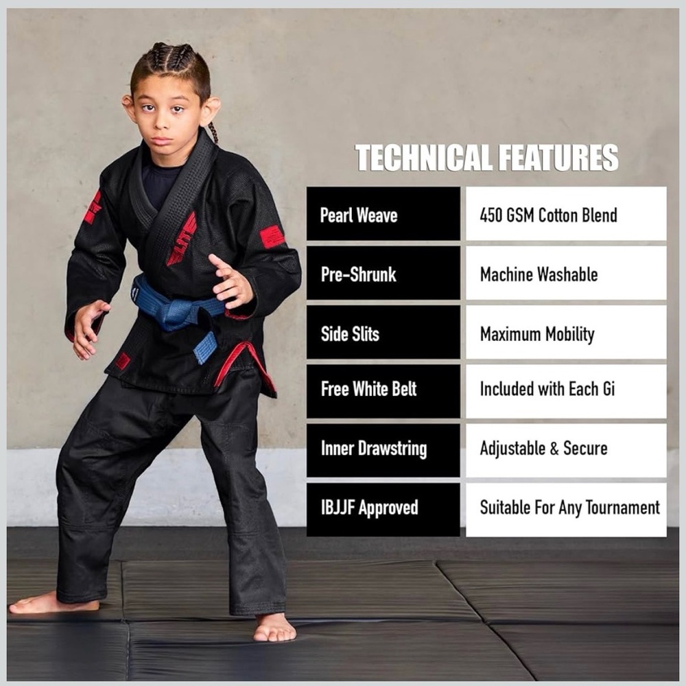 Elite Black Brazilian Jiu-Jitsu Gi Jacket and pants with Red Accents - Picture 3 of 8